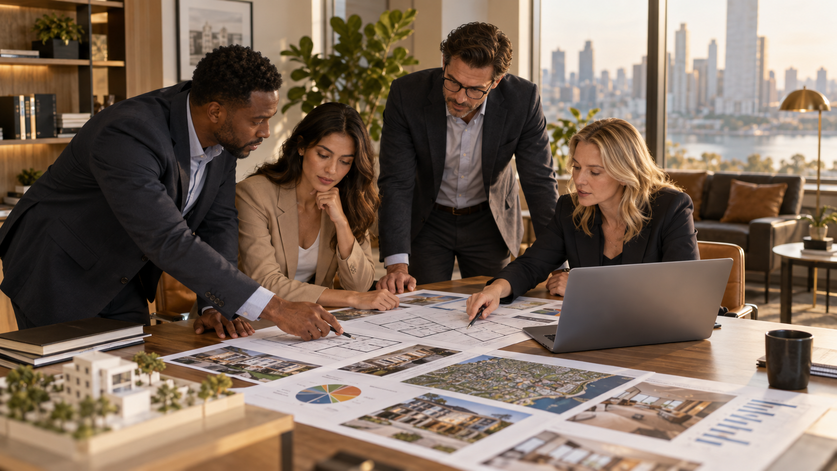Real estate professionals reviewing plans